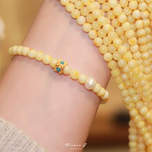 采花忙天然蜜蜡手串女款真白花蜜配绿松石细小手链小众设计