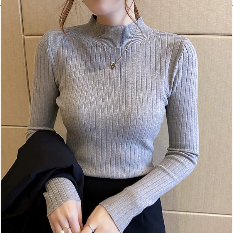 Женская трикотажная рубашка с полугольфом, весна-осень 2025, новая, тонкая, с длинными рукавами, утягивающая, модная