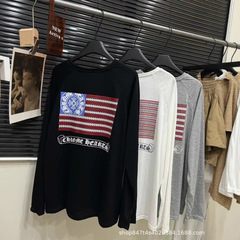 25CH クローバン文ラウンドネック長袖国旗Tシャツ レディース カジュアル 多用途 リラックス感 日焼け止めトップス 日焼け止め長袖