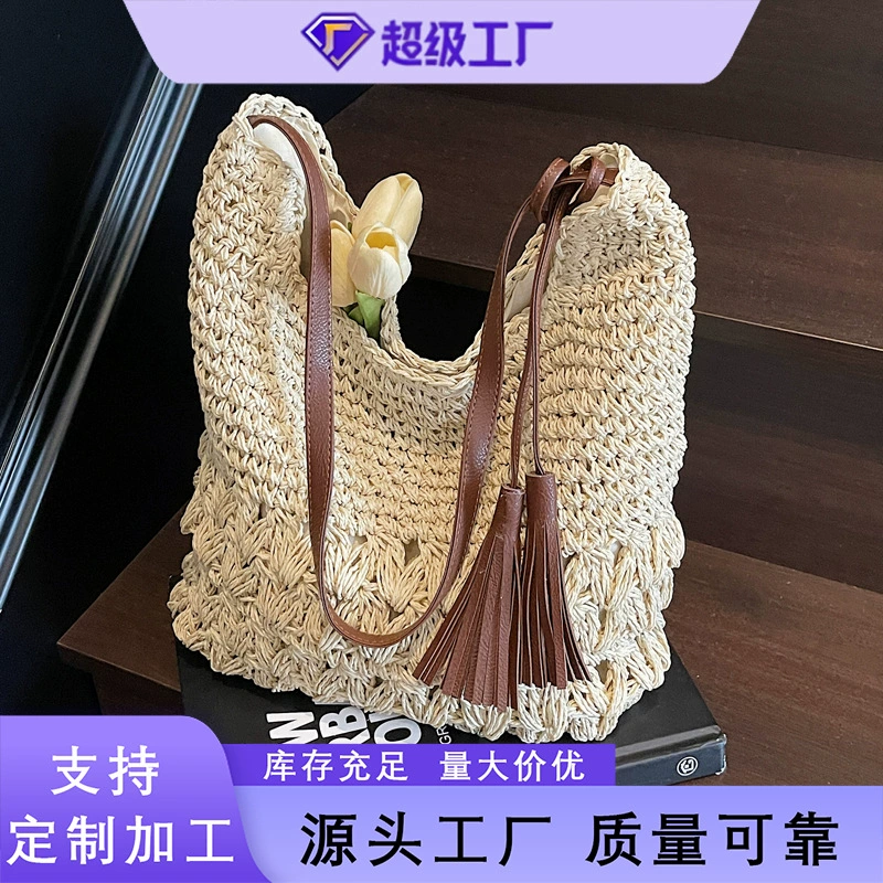 Соломенная сумка большой вместимости, лето 2025, новая летняя сумка-тоут, женская тканая сумка для отдыха на море, модная сумка через плечо