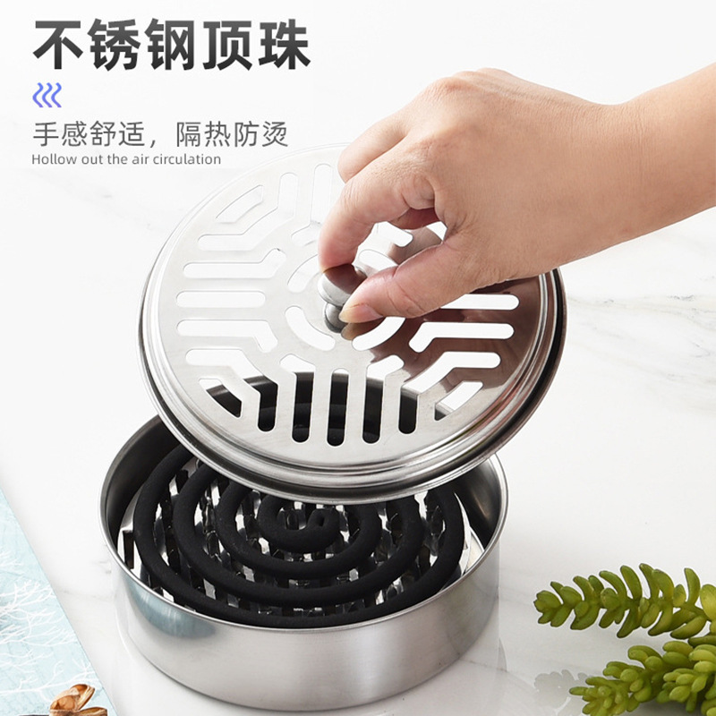 ステンレス鋼の蚊よけボックス、家庭用蚊よけ、蚊よけ、耐火性、丸型火傷防止、カバー付きサポートネット、取り外し可能な蚊よけトレイ|undefined