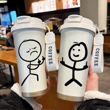 嘉佳菲火柴人咖啡保温杯316大容量女式水杯子创意便携简约杯子ins