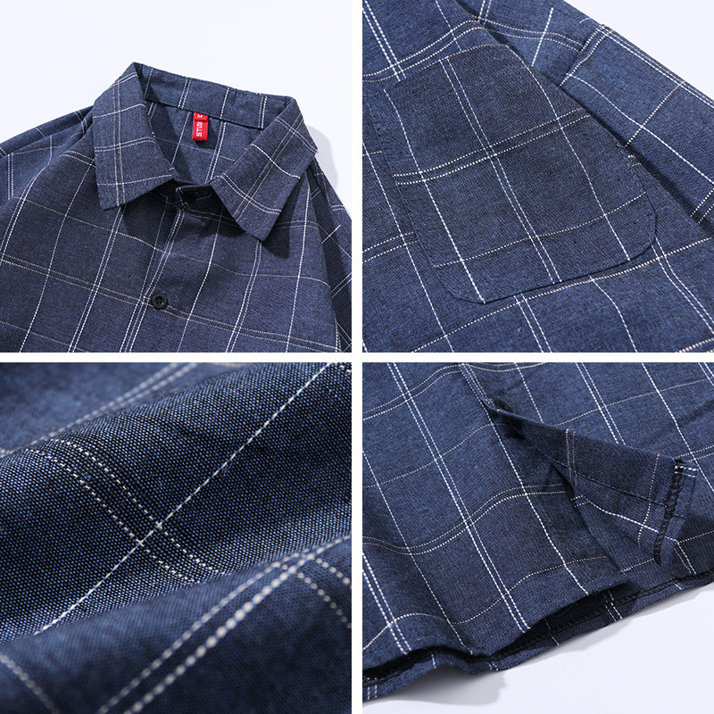 Verano nueva camisa de manga larga hombres sueltos camisa a cuadros Negro estilo coreano de moda guapo primavera y otoño top