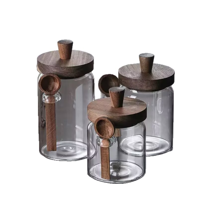 Tarro de almacenamiento de granos de café Tarro de vidrio sellado con cuchara Botella pequeña Caja de almacenamiento de frijoles Tarro de almacenamiento de café en polvo Tarro de té