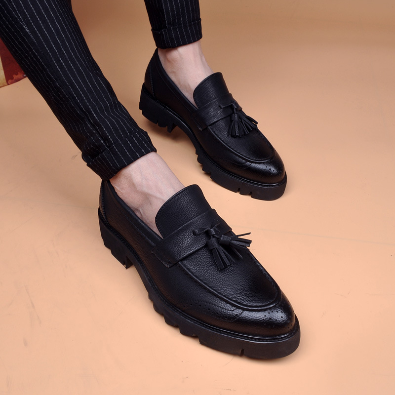 Men's Formal Leather Shoes Retro Style Thick Sole Height Increase_voghion.com