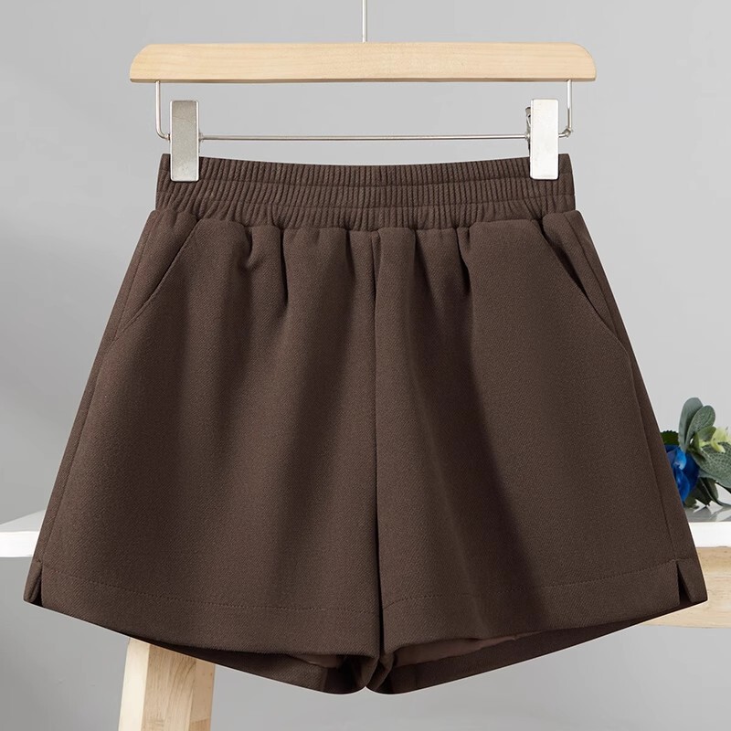 Woolen Shorts Women's Autumn and Winter creamy-white Stretch Waist Small Slot Loose Outer Wear A- line Wide Leg Casual Boots Pants Woolen Shorts Women's Autumn and Winter creamy-white Stretch Waist Small Slot Loose Outer Wear A- line Wide Leg Casual Boots Pants