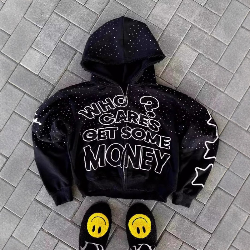 Abbigliamento da uomo Felpa con cappuccio streetwear da uomo con stampa scura, felpa oversize con cerniera, moda hip hop, stile gotico, giacca casual unisex_voghion.com