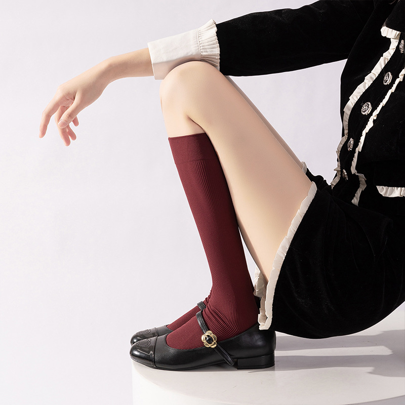 Calcetines de presión de primavera y otoño de color sólido para adelgazar JK retro anchor rojo japonés calcetines de color sólido rodillas delgadas piernas