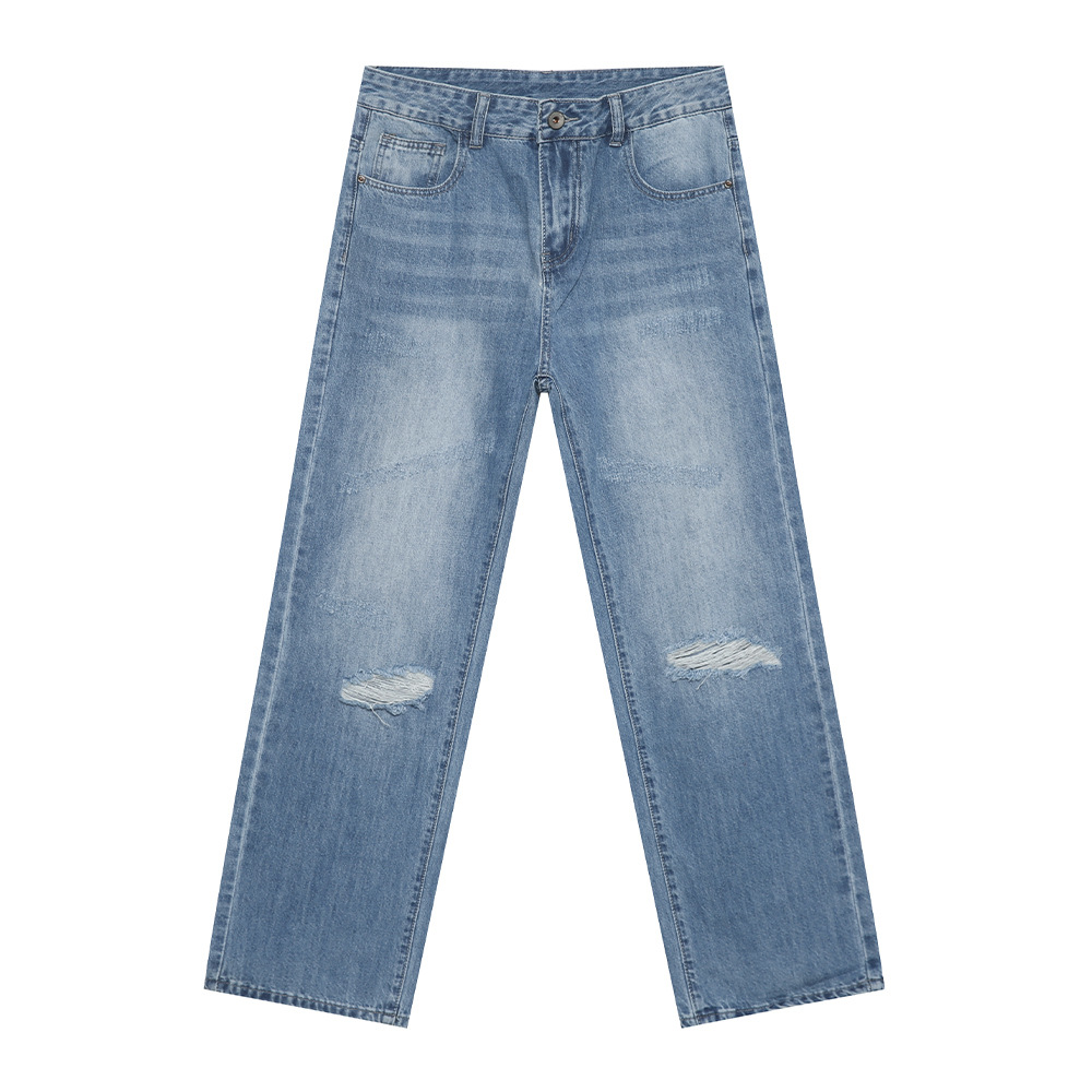 MTLCLOTHES Hombres| Otoño coreano ins básico simple agujero diseño retro jeans recto