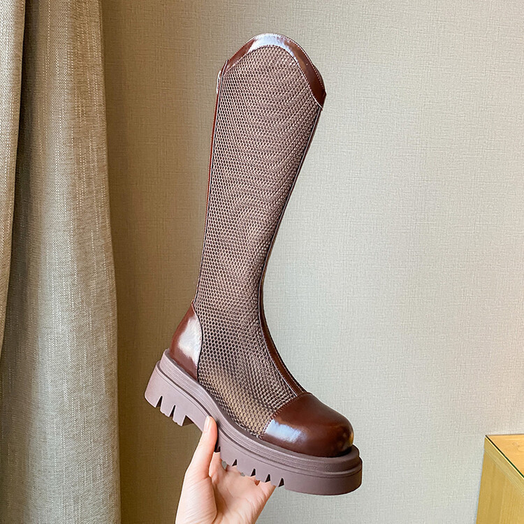 Boot nữ da lưới thoáng khí mùa hè, đế dày rỗng, ống rộng cho chân to — Màu nâu ống lớn, Màu đen cổ ống lớn, Ống nhỏ màu đen, Ống nhỏ màu be chi tiết 105