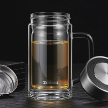茶杯双层玻璃杯带把商务办公水杯男大容量带过滤便携家用泡茶杨之