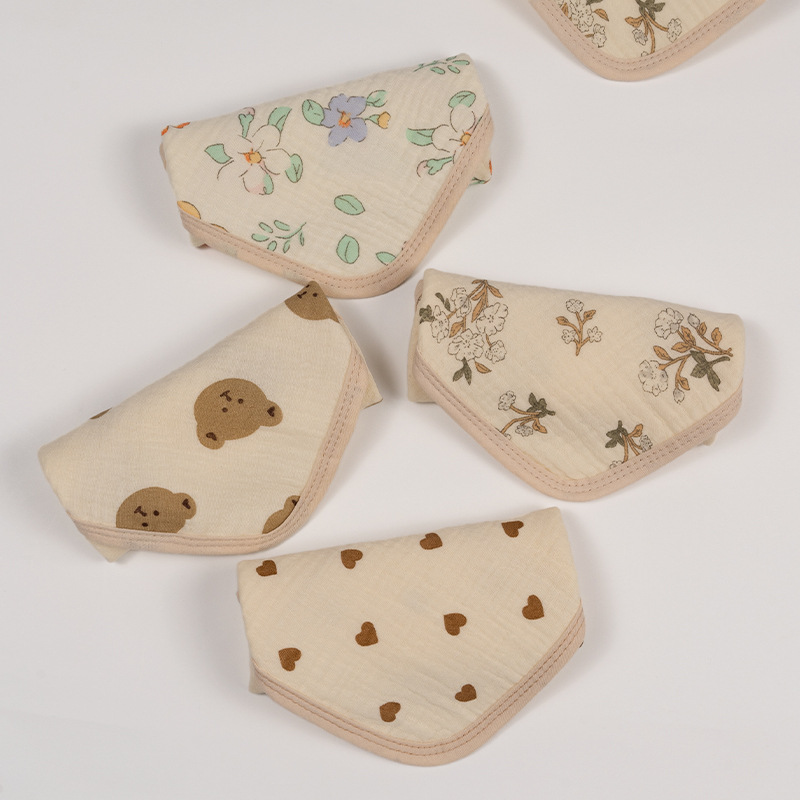 Baby Saliva Towel 4-Layer Crepe Pure Cotton Small Square Towel Baby Bath Towel Hanging Kidsren's Face Towel