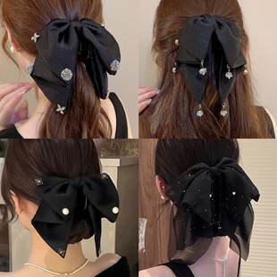 Retro satin bow grab clip for women with high-end temperament elegant low ponytail clip back head clip headgear hair clip