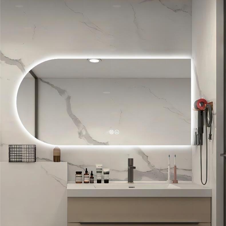 Espejo de baño espejo inteligente forma de arco led luminoso espejo de baño pantalla táctil espejo de maquillaje hotel comercial