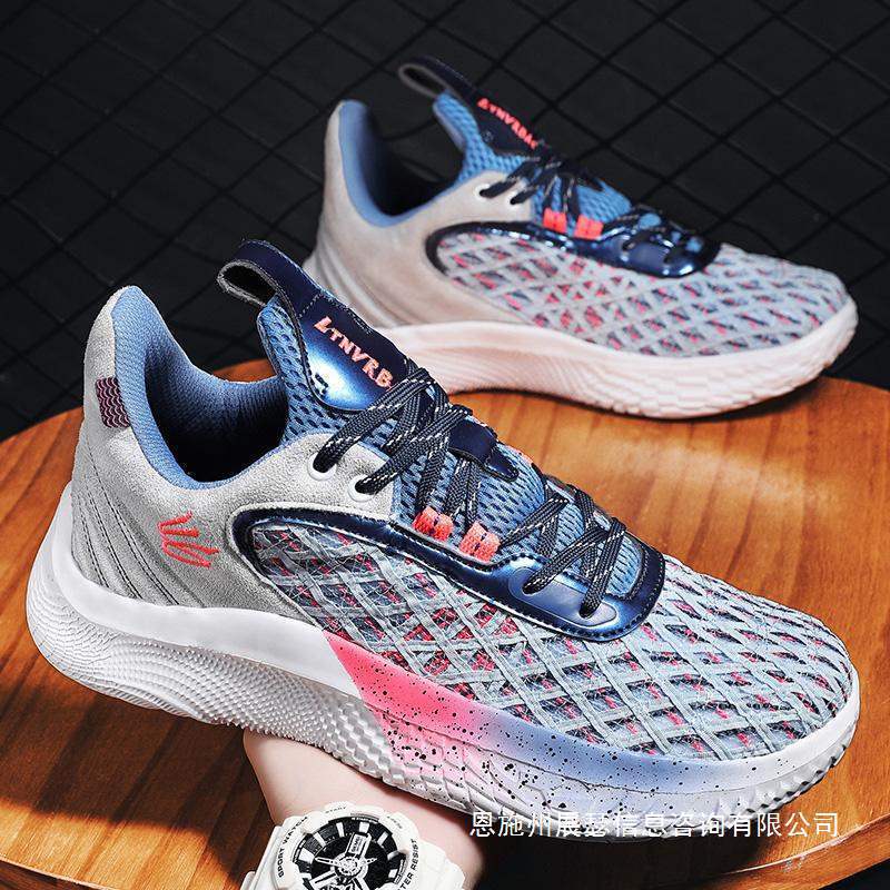 Curry 10Th Generation Basketball Shoes Blue and Pink Sports Shoes for Male Middle School Students Friction Sound Running Shoes Youth Practical Sneakers