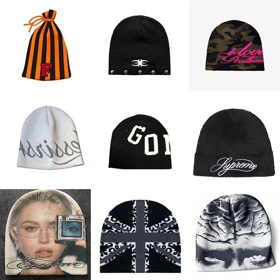 Cross-Border Y2K Subculture Knit Hat Collection, American Street Style Printed Brimless Hat, Spicy Hip-Hop Style Pullover Hat