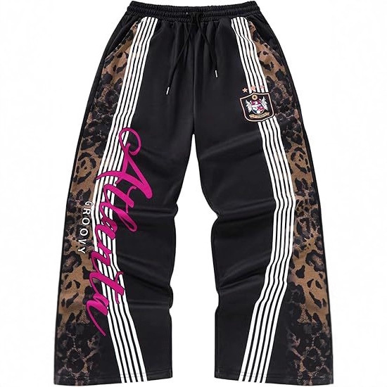 Cross-Border Men's Y2K Leopard Print Loose Sweatpants Retro Street Side Stripe Drawstring Jogger Pants Sweatpants