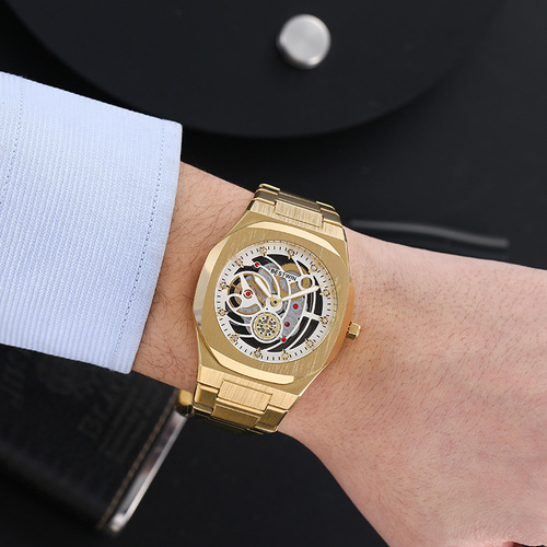 Fashion hollow-out watch men's BESTWIN butterfly buckle men's watch see-through bottom quartz watch wristwatch wholesale