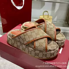 GuJia Printed Embroidered Cross-Strap Slippers 2025 New Fashion Trendy Shoes for Couples Extra Large Size Unisex
