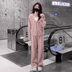 2025新款小个子奶系穿搭一整套女早秋季粉色休闲运动卫衣两件套装