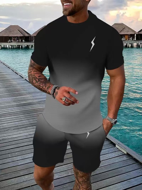 アマゾンヨーロッパとアメリカの夏のファッション Tシャツショーツセット 3D デジタル印刷ストリートルーズカジュアルビーチスーツ|undefined