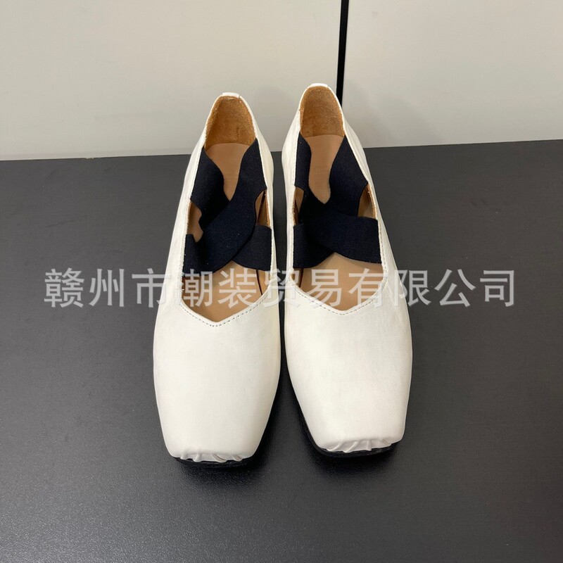 Cross-Border Original Label White Uma Washed Vintage Cross-Strap Mary Jane Ballet Shoes Women's Single Shoes Pig Nose Shoes Cross-Border Original Label White Uma Washed Vintage Cross-Strap Mary Jane Ballet Shoes Women's Single Shoes Pig Nose Shoes