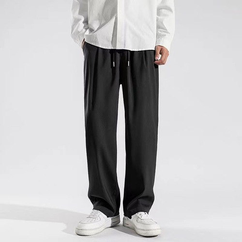 Summer Ice Silk Quick-Dry Pants for Men, Ins Trendy Super Thin Wrinkle-Resistant Droopy Straight Wide Leg Sports Casual Pants