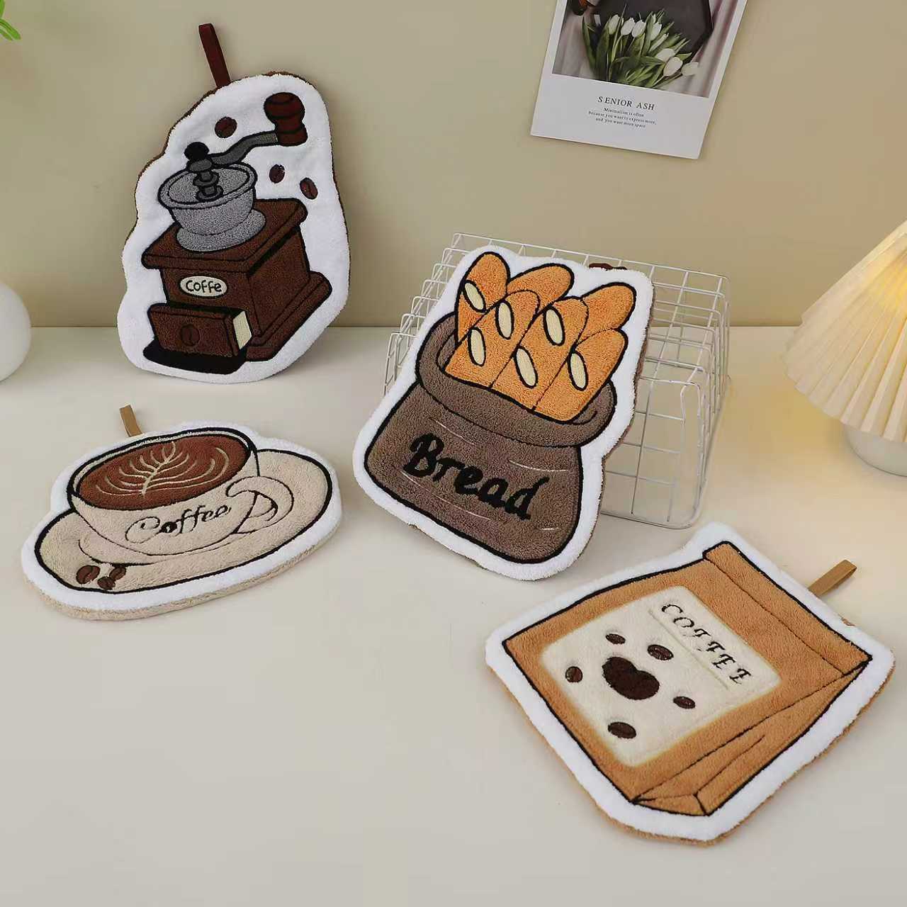 Cross-Border New Coffee Western-Style Hand Towel Absorbent Thickened Soft Handkerchief Bathroom Kitchen Hanging Coral Velvet