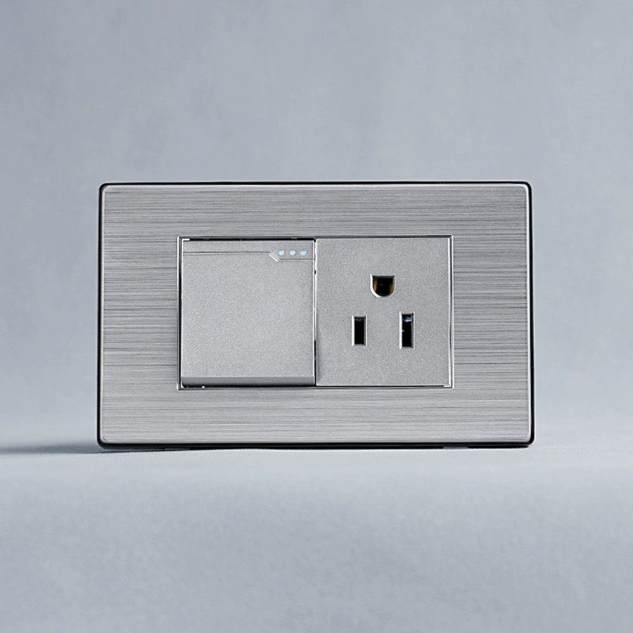 South American series stainless steel panel one-switch American flat 3-hole socket one-open single and double control 16A 250V