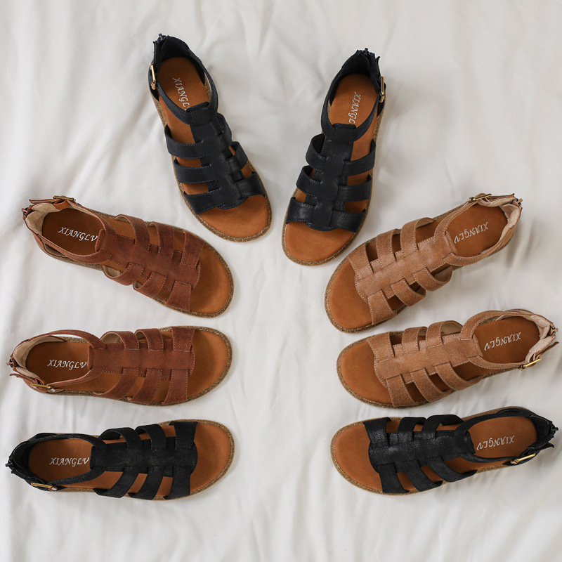 Women's Summer Flat Casual One-Strap Buckle Sandals, Open-Toe Cross-Strap Beach Roman Shoes To Pair With Skirts_voghion.com