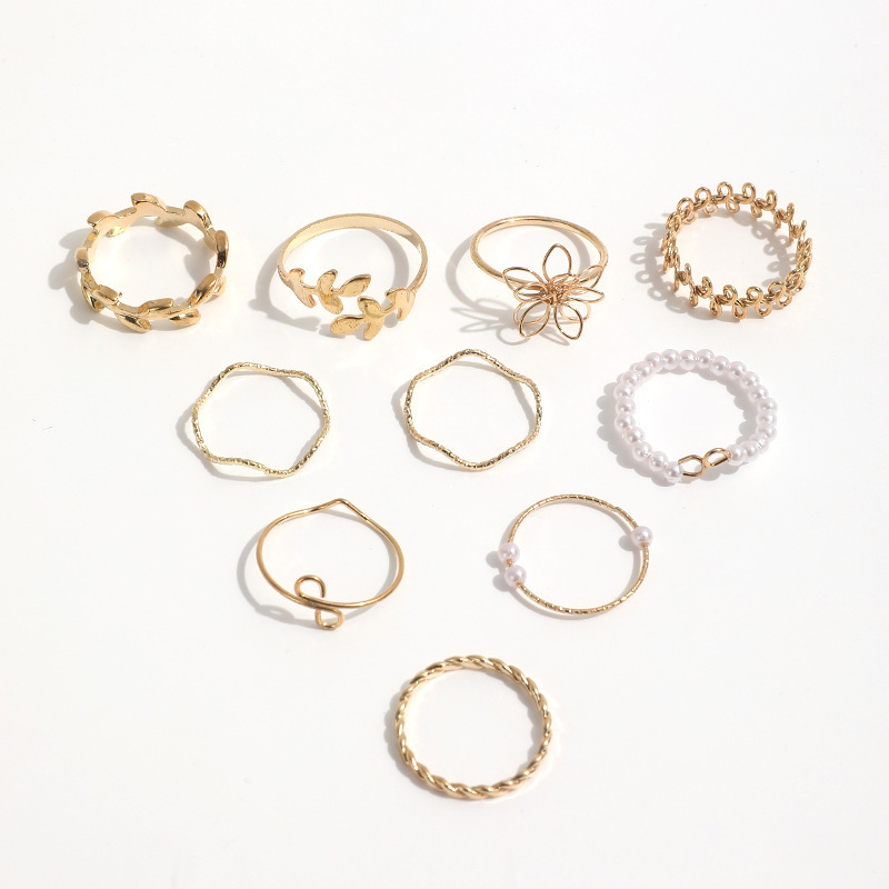 Designer Ring Set Mit Blumen, Ranken Und Kunstperlen Verziert_voghion.com
