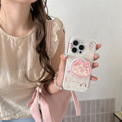 ピンクの猫の揺れる磁気スタンド、iPhone17Promax、Apple16、スマホケース15、女性向け14に適しています