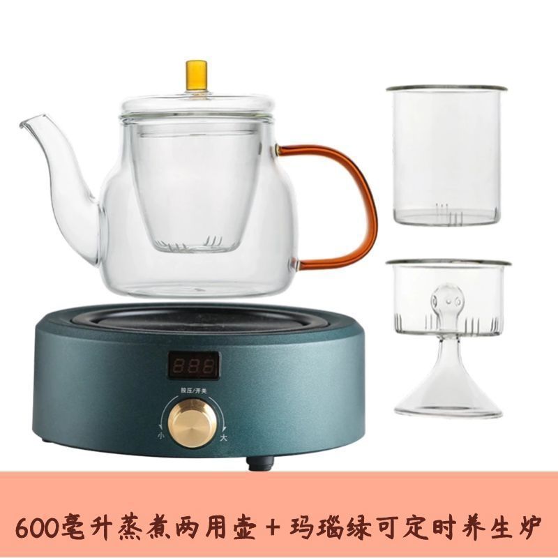 시간 제한이 가능한 짙은 녹색 전기 스토브 + 600ml 찜 냄비
