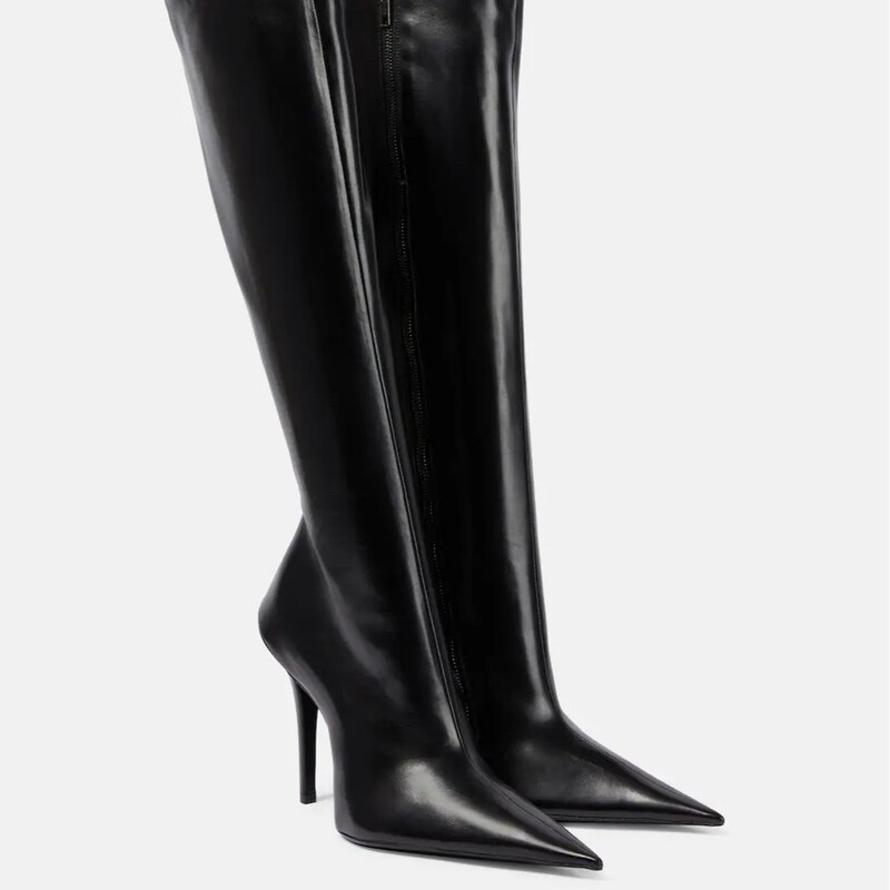 Europe and the United States new high-heeled pointed special-shaped heel side zipper knee-high boots foreign trade cross-border large size women's boots