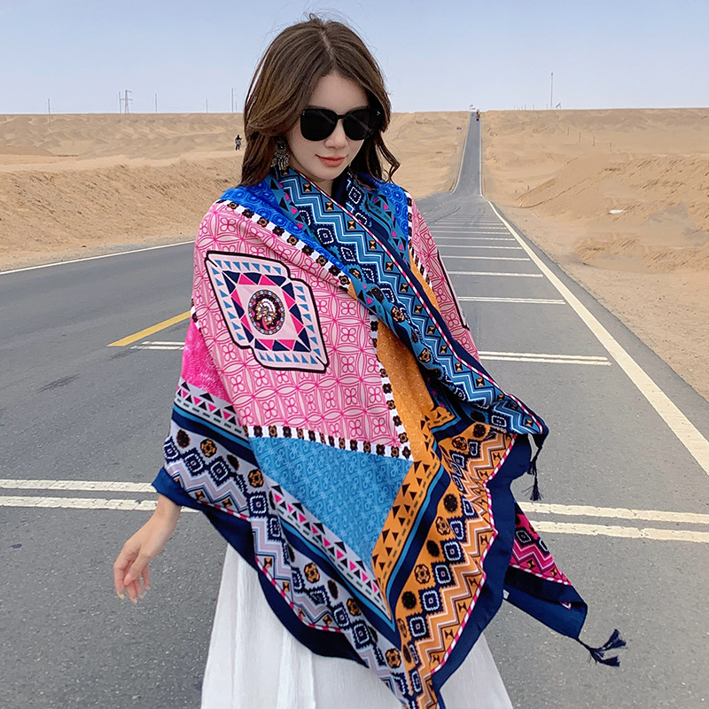 Argyle Pattern Women's Casual Elegant Argyle Cotton And Linen Shawl