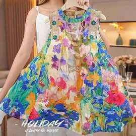 女童背心连衣裙夏季2025新款儿童无袖裙子夏装女孩油画沙滩裙洋气
