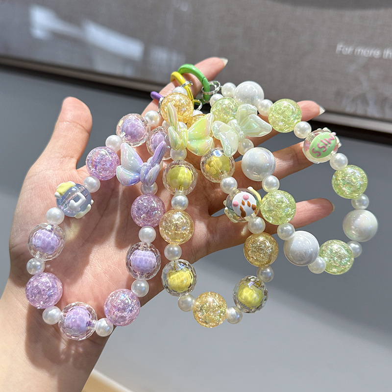 Internet Celebrant Beaded Ice Crack Butterfly Mobile Phone Chain Car Keychain Accessories Women's Bag Keychain Hanging Gifts