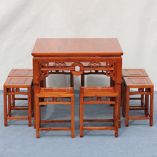 实木中式八仙桌餐厅桌椅组合榆木餐桌原木四方桌正方形饭店小方桌