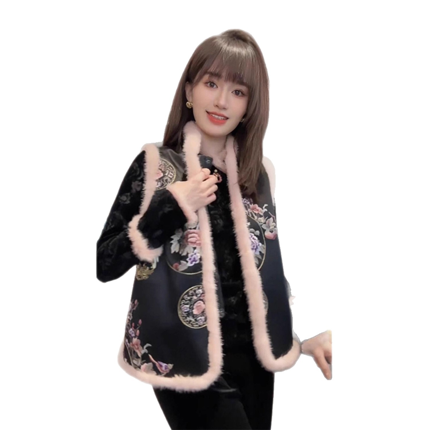 Nuevo estilo chino estilo estilo estilo de marea retrógrado conjunto de chaleco 2024 nuevo estilo de diseño estilo extranjero chaleco de lana + terciopelo