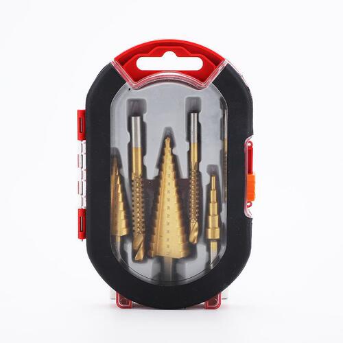 Wholesale pagoda drill set straight groove serrated twist drill bit 6pc boxed straight handle step step drill bit