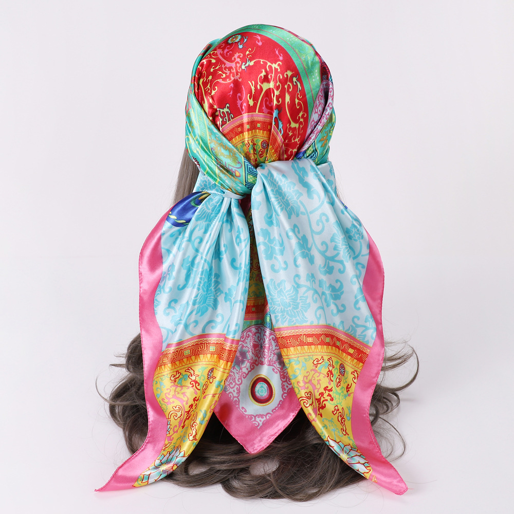 Women's Fashion Color Block Satin Printing Silk Scarves display picture 5