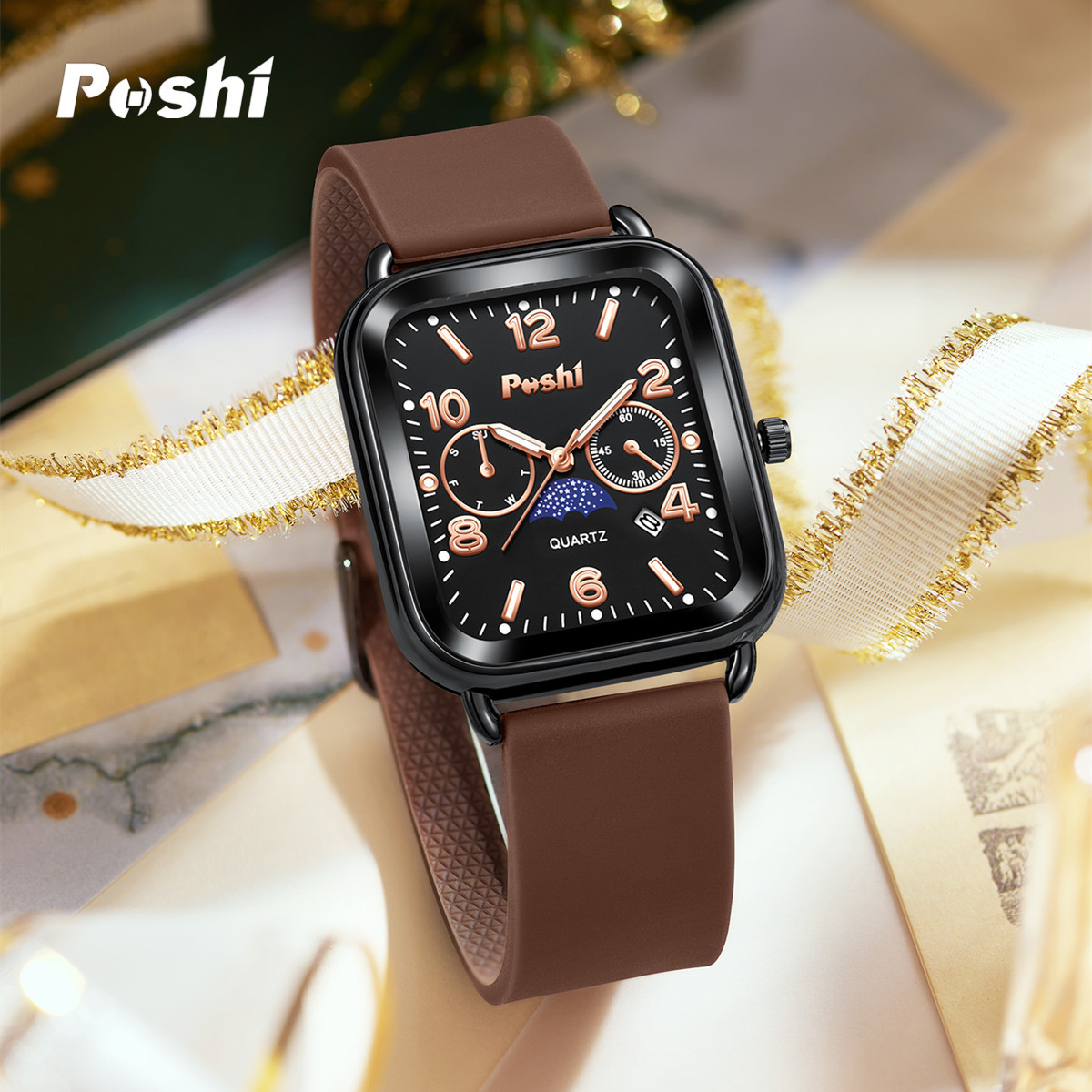 POSHI TikTok reloj popular reloj cuadrado de moda para hombre banda de silicona aleación impermeable reloj de cuarzo para mujer