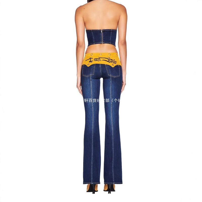 Popular Iamgia Cross-Border European and American Foreign Trade Amazon Embroidered Jeans for Women Flared Low-Waist Y2K Denim Long Pants