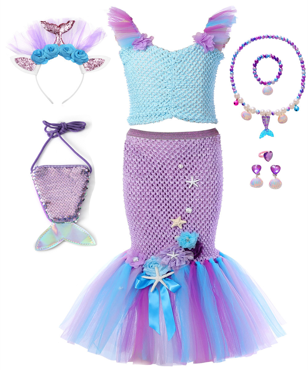 Сиреневый аксессуар для волос, ожерелье, цепочка, комплект, сумка, рыбий хвост