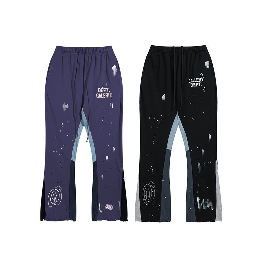 Cross-Border Foreign Trade Trendy Brand Gallery Hand-Painted Splash Ink Stitching Contrasting Color Sweatpants Loose Flared Casual Pants for Men