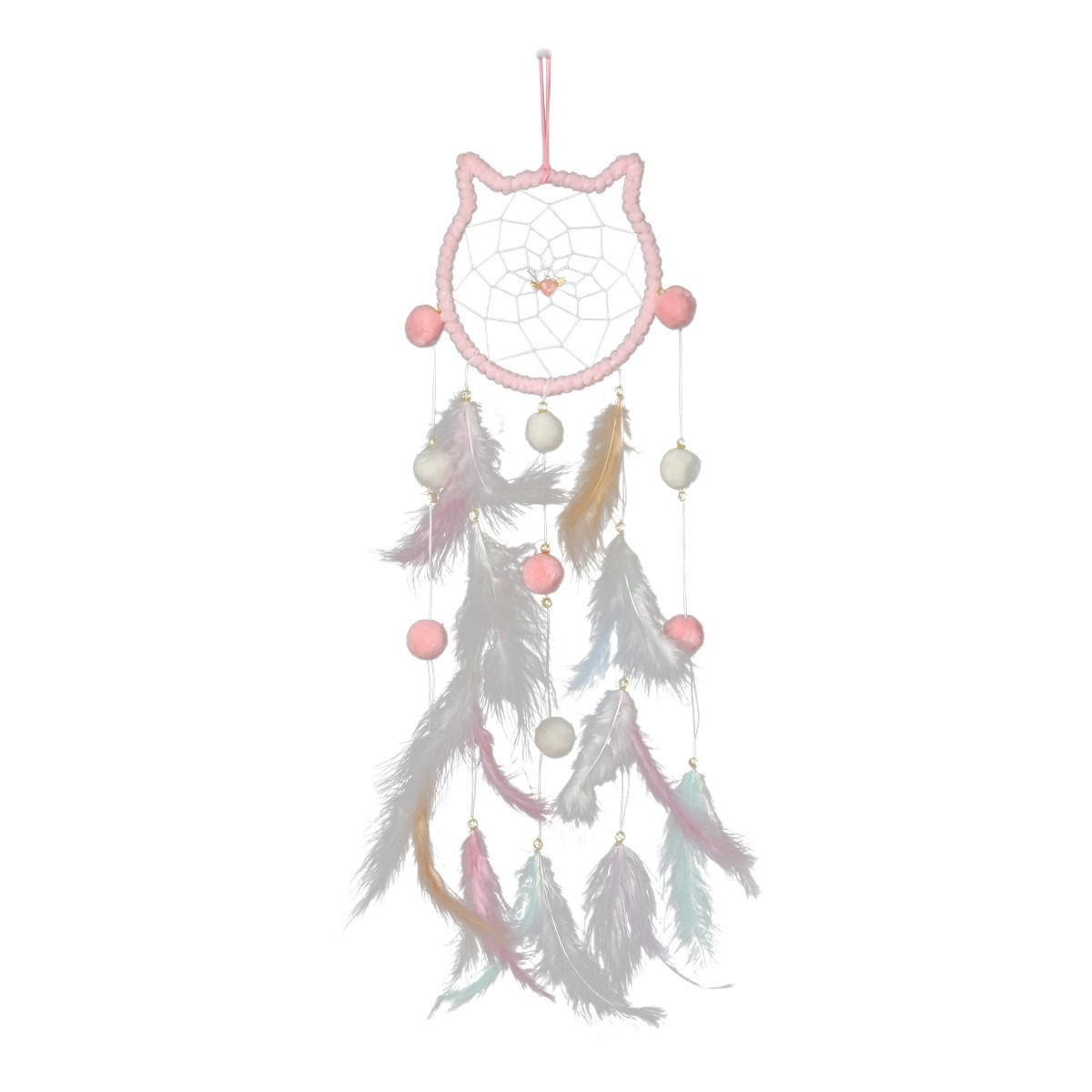 Factory direct fresh girl room fur ball cat head dream catcher decorative pendant homestay decorative pendant wall decoration