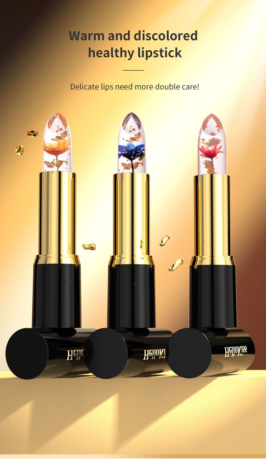 Hellokiss jelly Flower Lipstick Moisturizing, hydrating, long-lasting and color-enhancing gold foil thermochromic lipstick is selling well across borders details Picture