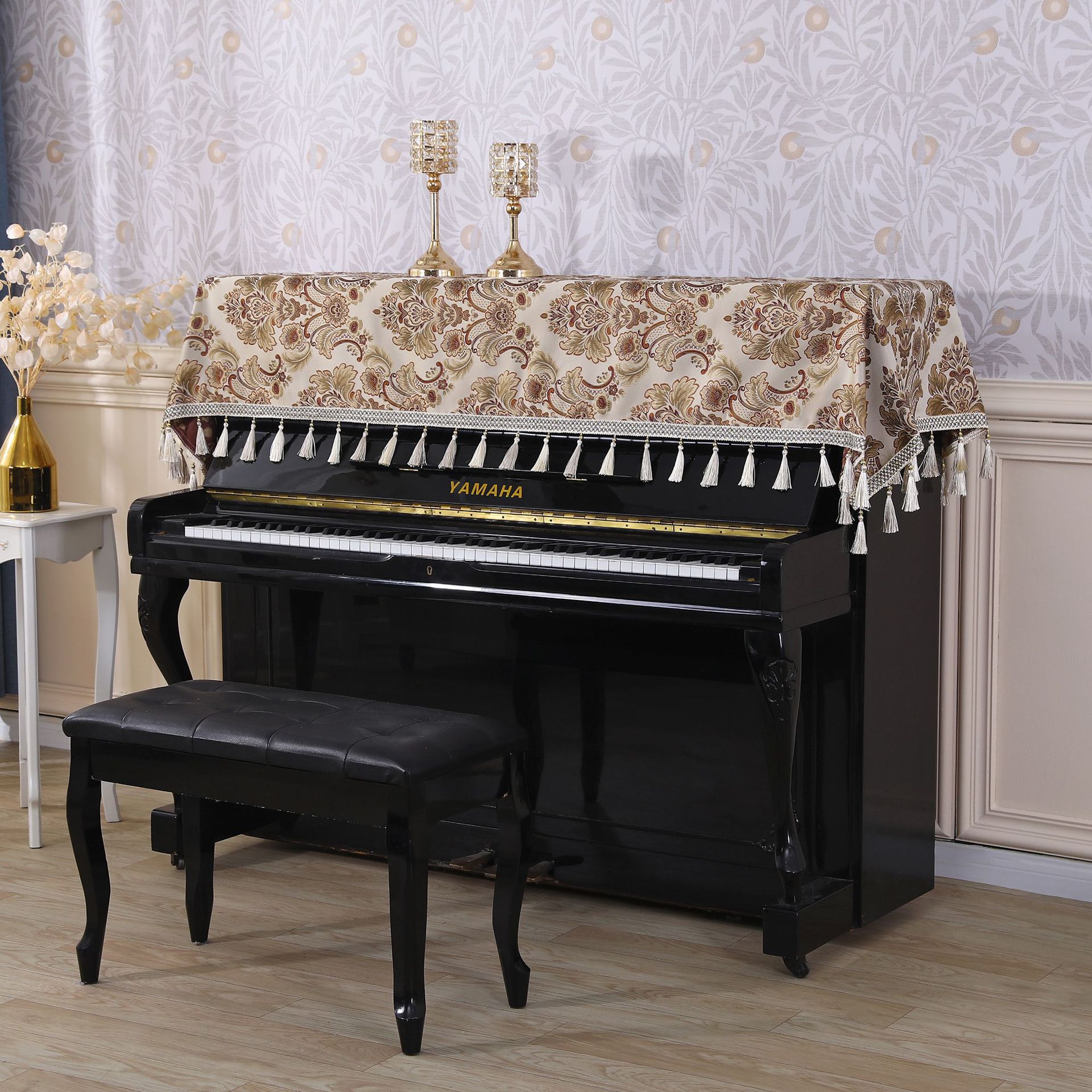 跨境欧式宫廷钢琴罩刺绣提花钢琴防尘半罩流苏中式复古钢琴盖巾