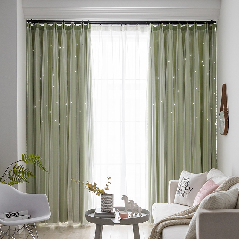 Internet celebridad cortina de sombreado hueco estrella dormitorio Punch-libre ins doble capa de luz de lujo ventana de la Bahía de cielo estrellado paño producto terminado al por mayor