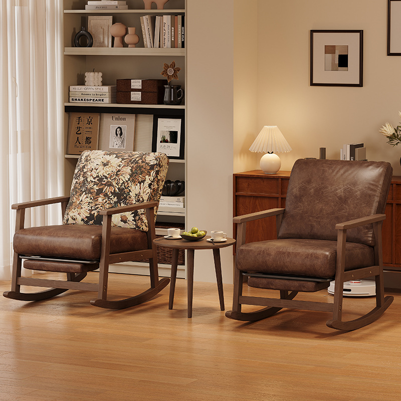 Silla de mecedora de madera maciza, silla de descanso para adultos, silla de almuerzo para balcón, sala de estar casera, perezosa